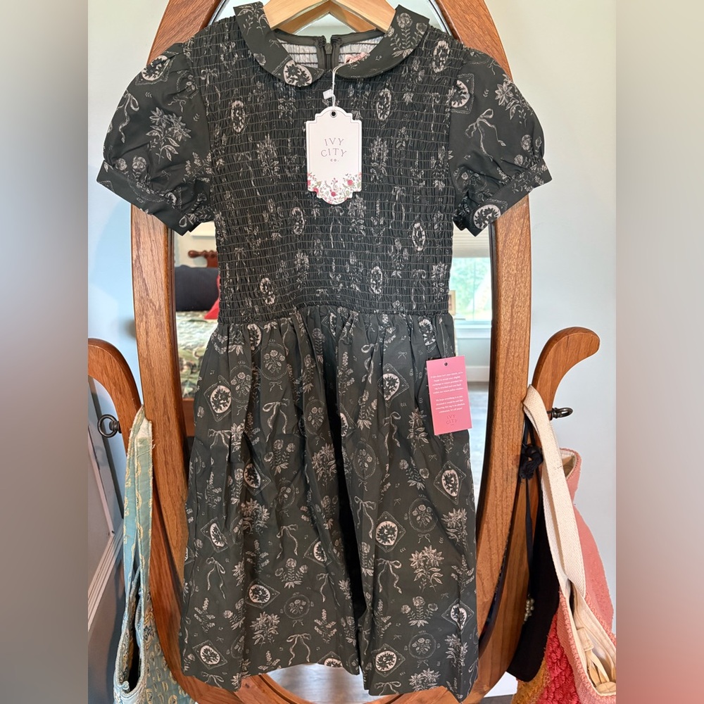 Ivy City Co Kids Dress - Dark Green Floral